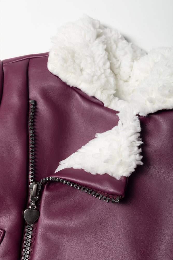 Sherpa Lined Biker Jacket Burgundy
