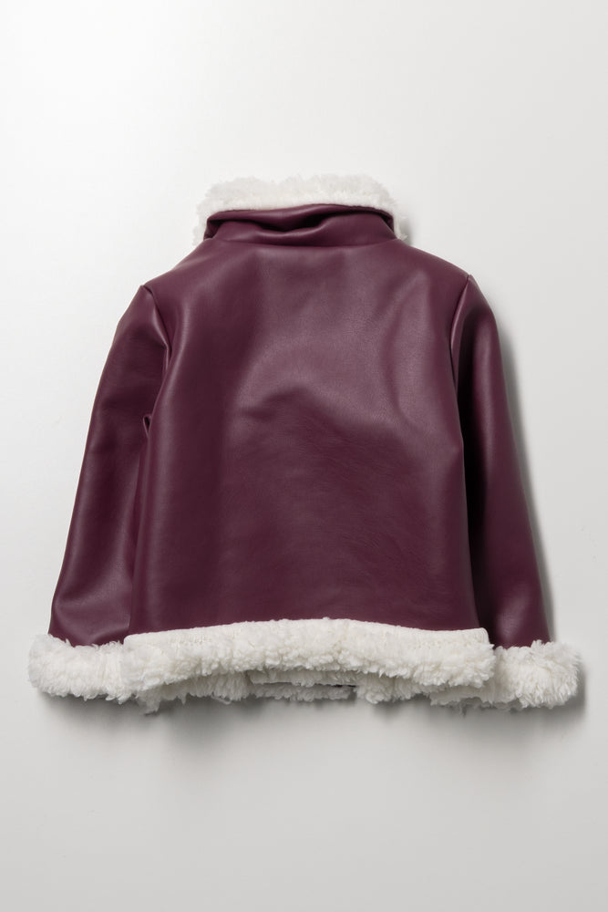 Sherpa Lined Biker Jacket Burgundy | Jackets & Knitwear | Ackermans