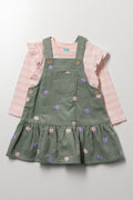 Floral Stripe Corduroy Pinafore Set Green