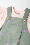 Floral Stripe Corduroy Pinafore Set Green (1)