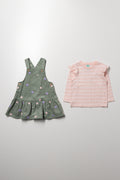 Floral Stripe Corduroy Pinafore Set Green (2)