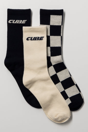 3 Pack Check Socks Navy