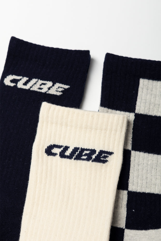 3 Pack Check Socks Navy (1)