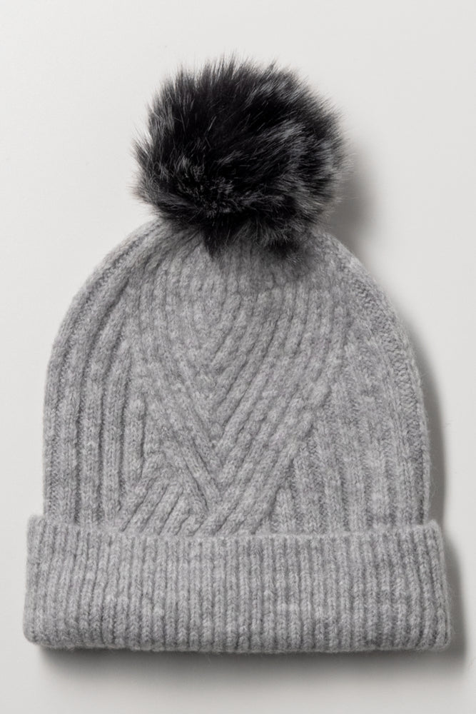 Fur Pom Pom Chunky Beanie Grey | Hats & Headwear | Ackermans