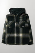 Check Flannel Hooded Shirt Dark Green
