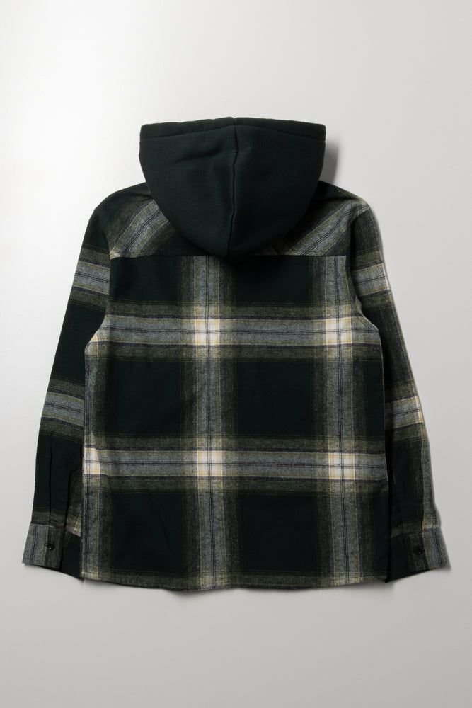 Check Flannel Hooded Shirt Dark Green (2)