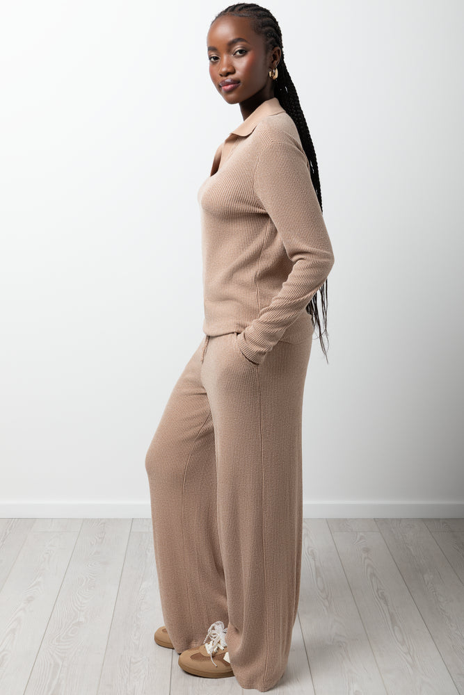 Johnny Collar Long Sleeve Knit Top Natural | Tops & T-Shirts