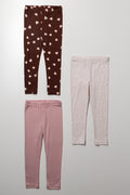 3 Pack Heart Leggings Brown And Pink