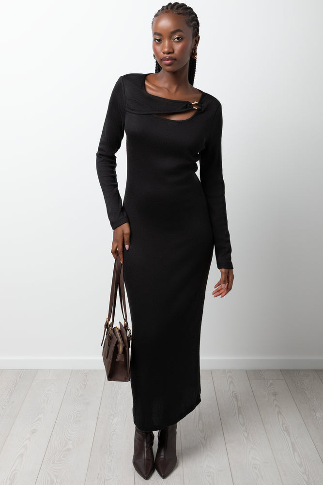 Column Dress With Gold Trim Black