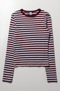 Rib Stripe Long Sleeve T-Shirt Grey And Burgundy