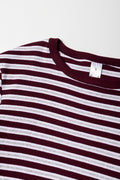 Rib Stripe Long Sleeve T-Shirt Grey And Burgundy (1)