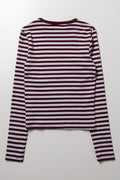 Rib Stripe Long Sleeve T-Shirt Grey And Burgundy (2)