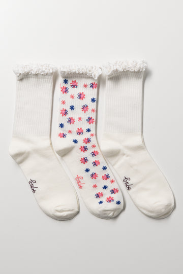 3 Pack Floral Anklet Socks Multicolour