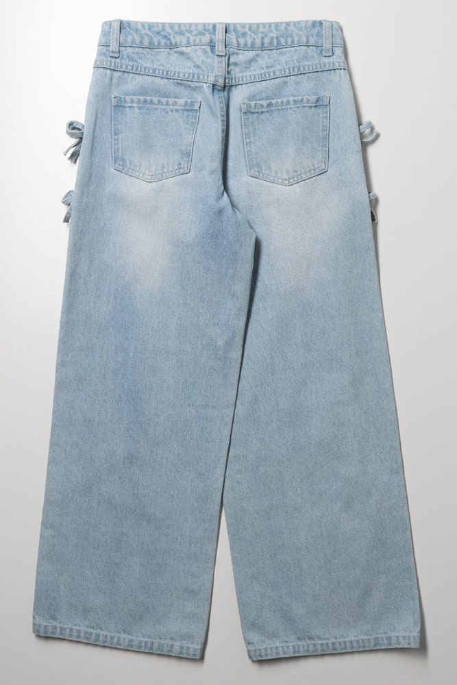 Bow Detail Straight Leg Denim Jeans Light Blue (2)