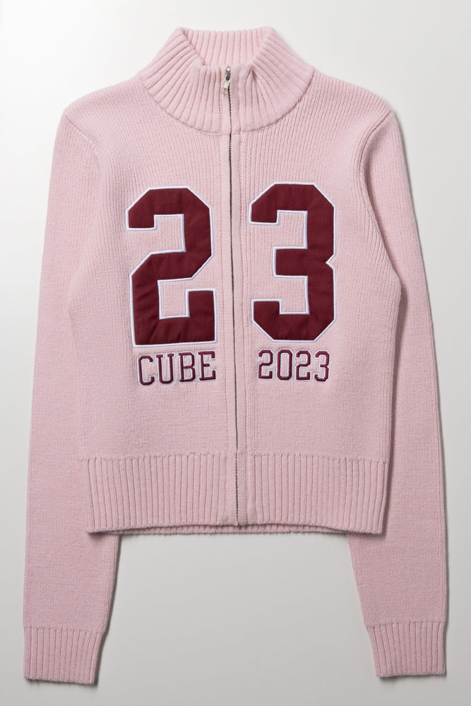 Zip Through Cardigan Pink