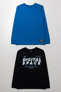 2 Pack Digital Space Long Sleeve T-Shirts Black And Blue