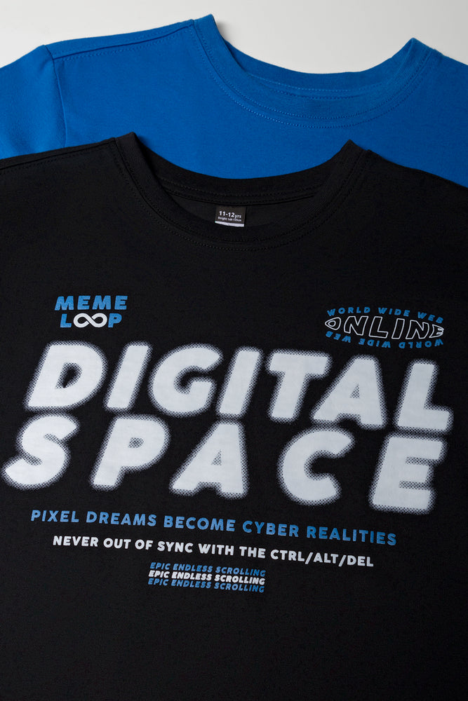 2 Pack Digital Space Long Sleeve T-Shirts Black And Blue (1)