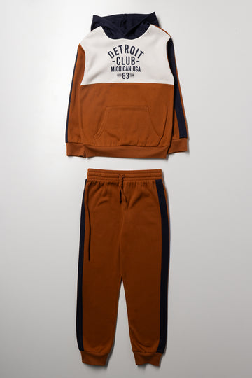 Colourblock Hooded Tracksuit Brown