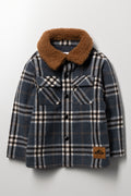 Melton Shacket With Fur Collar Dark Grey