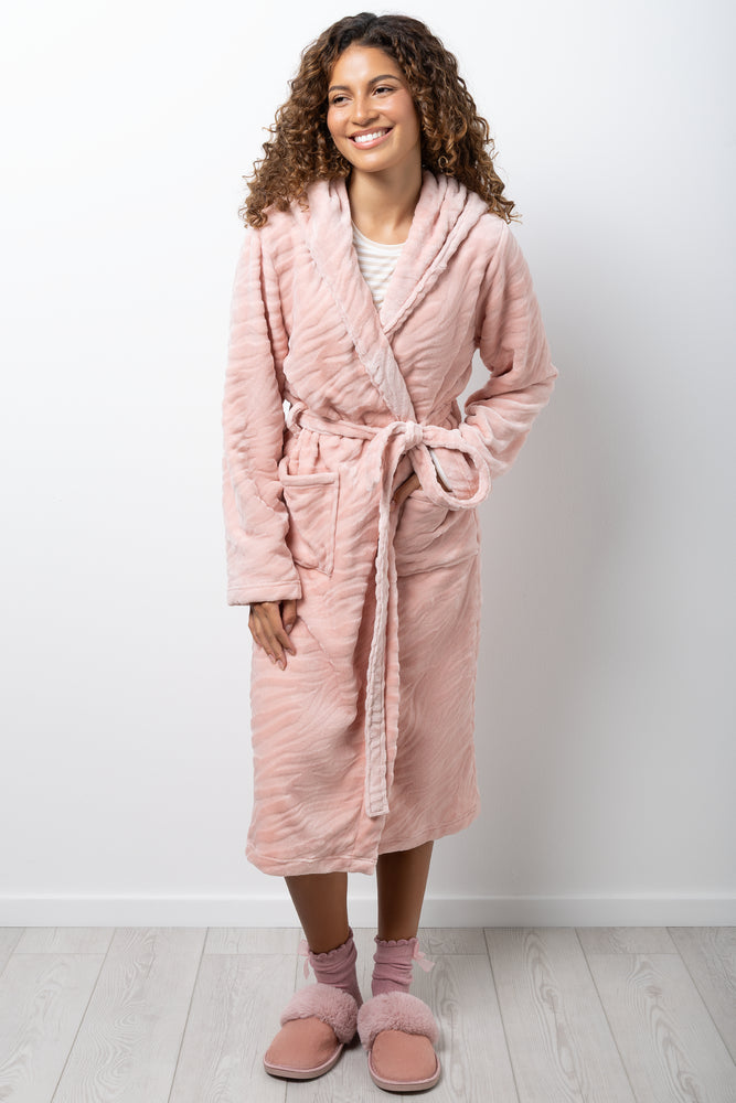 Zebra Textured Fleece Gown Pink