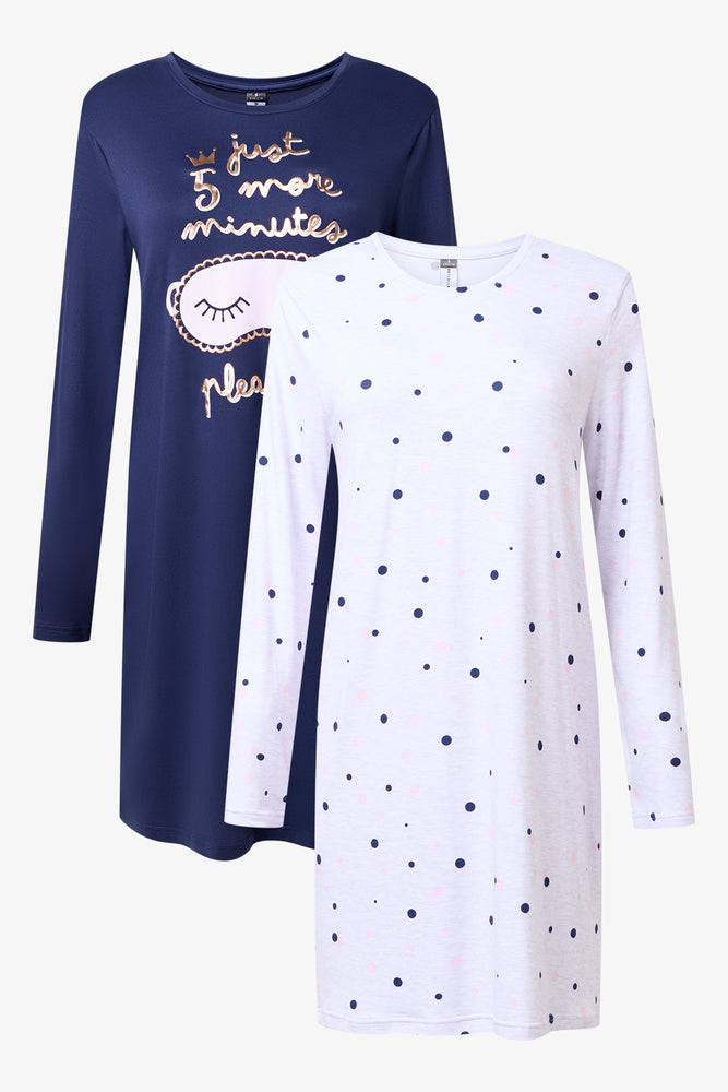 2 Pack 5 More Minutes Long Sleeve Sleepshirts Navy And Grey