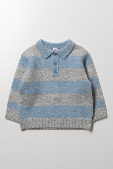 Stripe Collar Button Jersey Grey