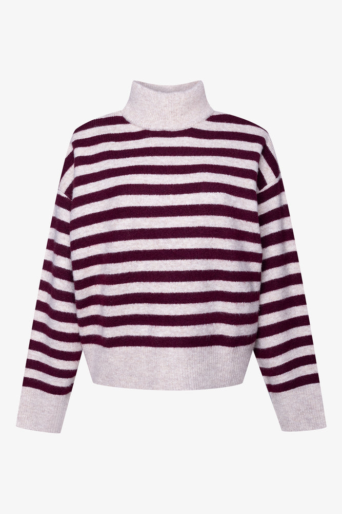 Long Sleeve Turtleneck Jersey Natural And Burgundy