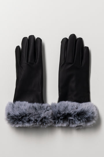 Fur Trim Gloves Black