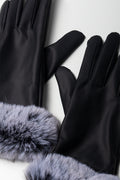 Fur Trim Gloves Black (1)