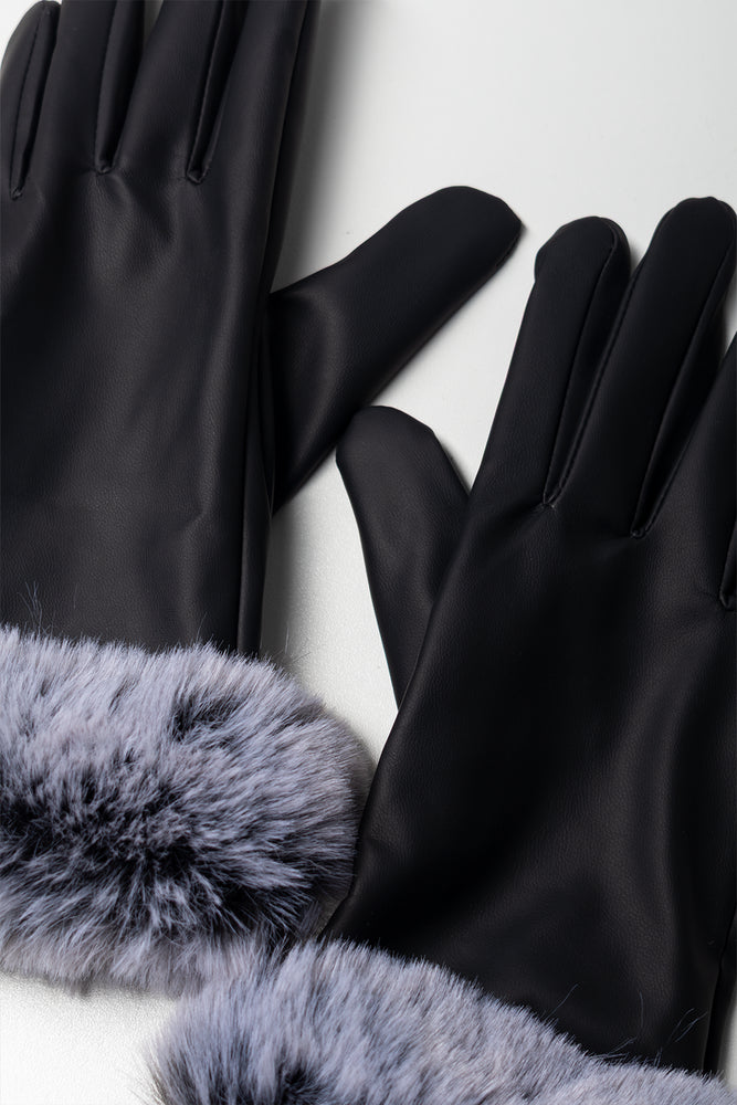 Fur Trim Gloves Black (1)