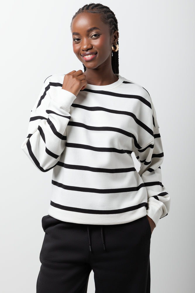 Stripe Crew Neck Tracktop Black And White