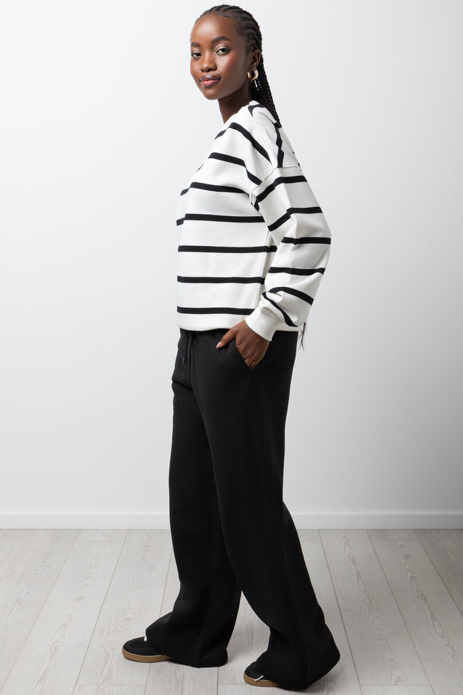 Stripe Crew Neck Tracktop Black And White