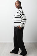 Stripe Crew Neck Tracktop Black And White (1)