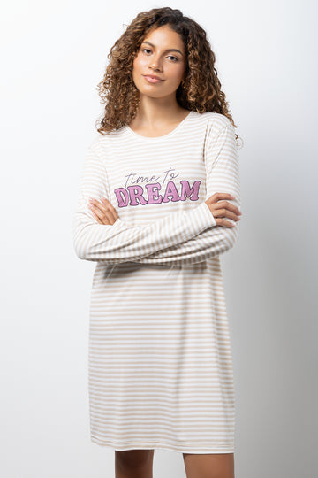 Dream Stripe Long Sleeve Sleepshirt Natural