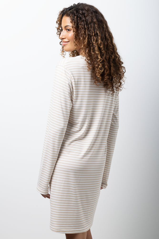 Dream Stripe Long Sleeve Sleepshirt Natural (2)
