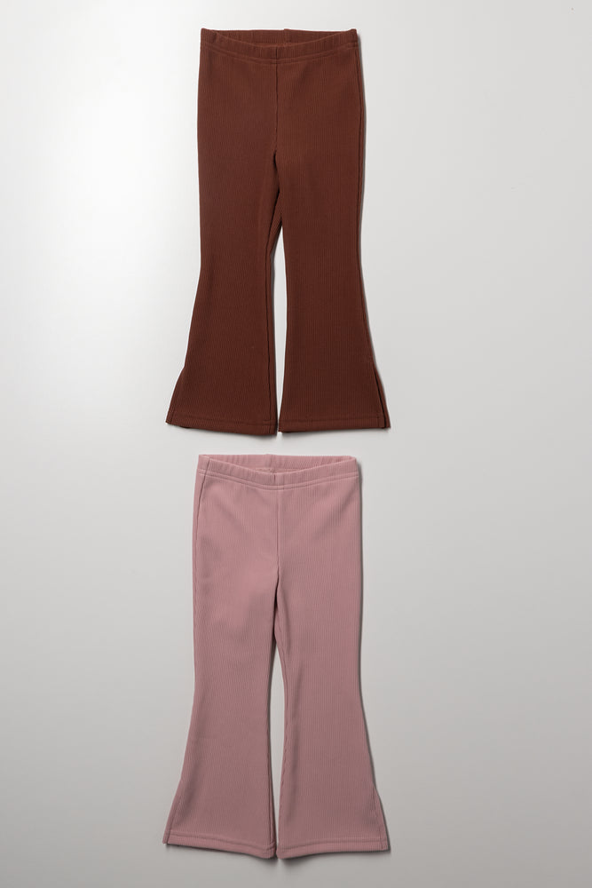 2 Pack Flare Leggings Pink And Brown