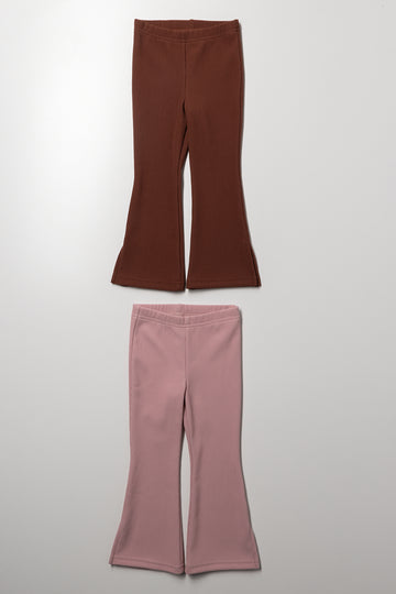 2 Pack Flare Leggings Pink And Brown