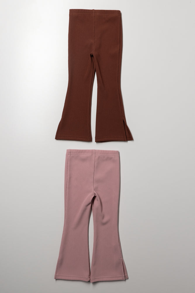 2 Pack Flare Leggings Pink And Brown (2)