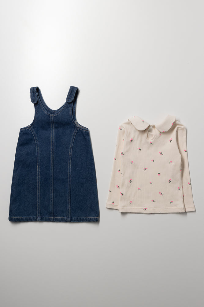 Denim Pinafore Bow Set Blue (3)