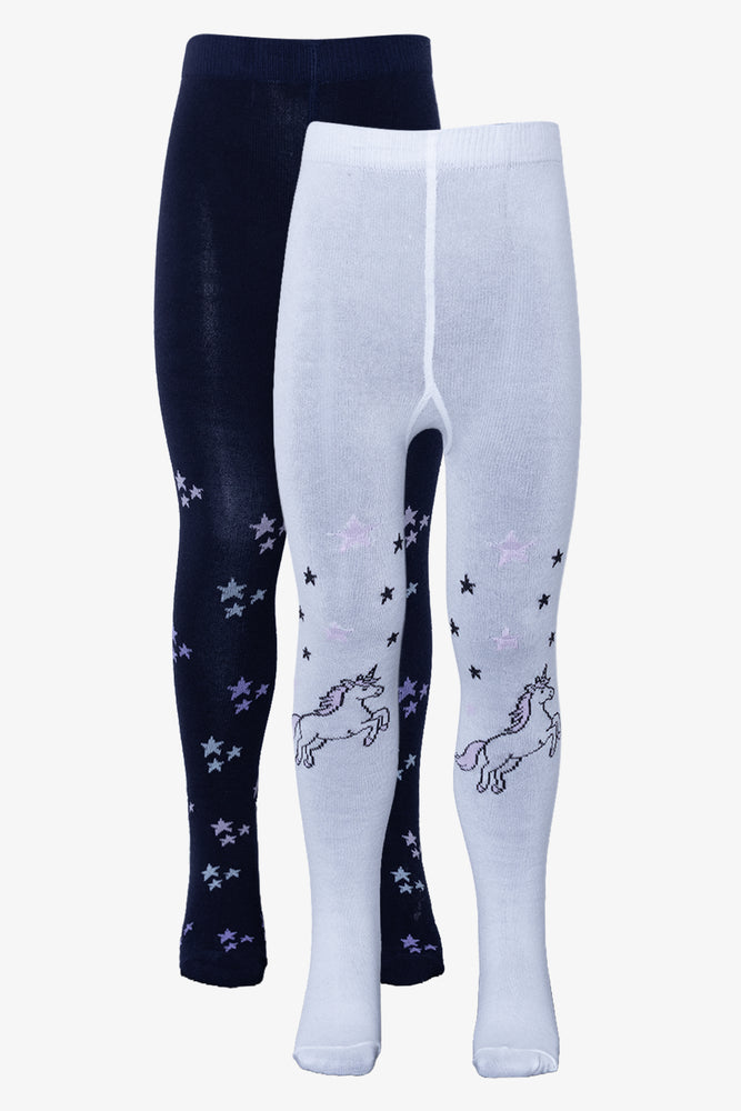 2 Pack Printed Tights Navy & White