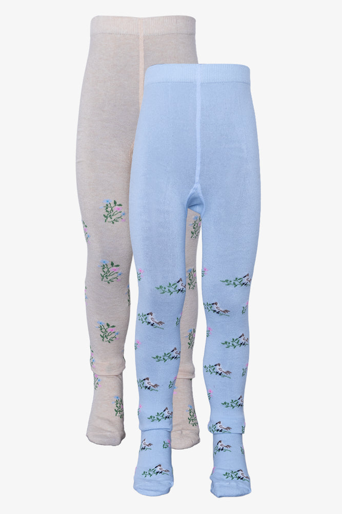 2 Pack Printed Tights Light Blue & Natural