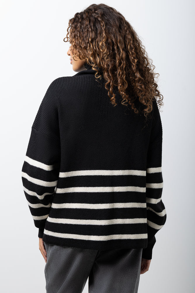 Stripe Long Sleeve Quarter Zip Jersey Black And | Knitwear