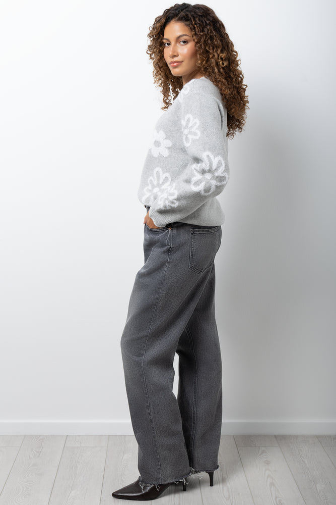 Floral Long Sleeve Crew Neck Jersey Grey (1)