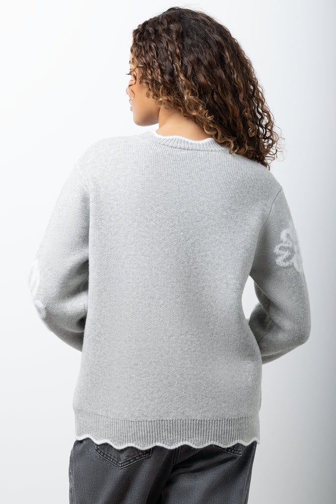 Floral Long Sleeve Crew Neck Jersey Grey (2)