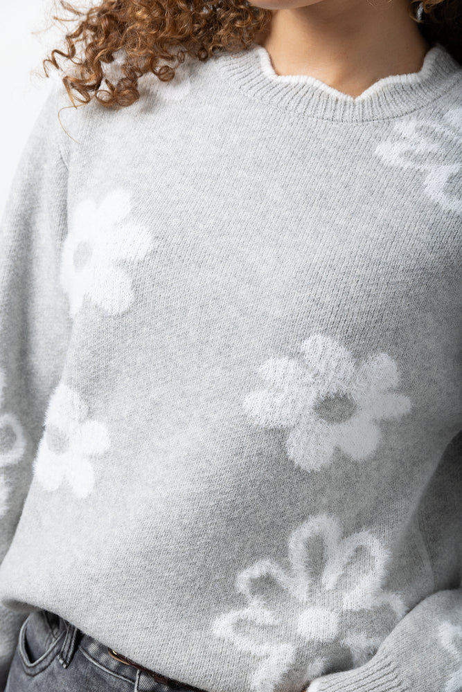Floral Long Sleeve Crew Neck Jersey Grey (3)