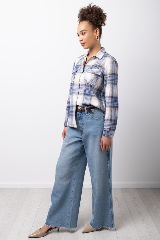 Check Long Sleeve Shirt Blue And Cream (1)