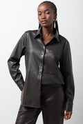 Long Sleeve Pleather Shirt Chocolate