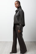 Long Sleeve Pleather Shirt Chocolate (1)