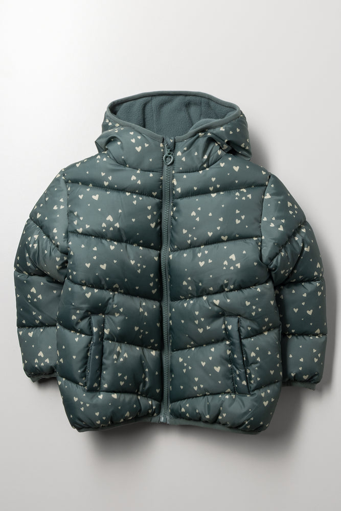 Heart Puffer Jacket Green