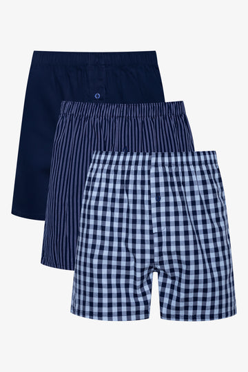 3 Pack Woven Boxers Blue